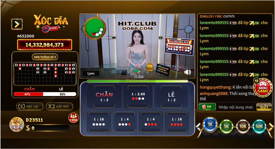 Giao diện sảnh game Xóc Đĩa Livestream GO88
